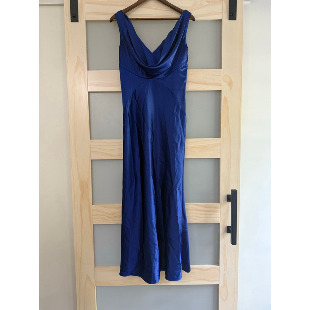 Vince Camuto Blue Satin Evening Gown Size 8 | Formal Maxi Dress Cocktail Wedding - Picture 3 of 5